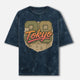Tokyo 38 Front Print Unisex Acid Washed Oversized Tee