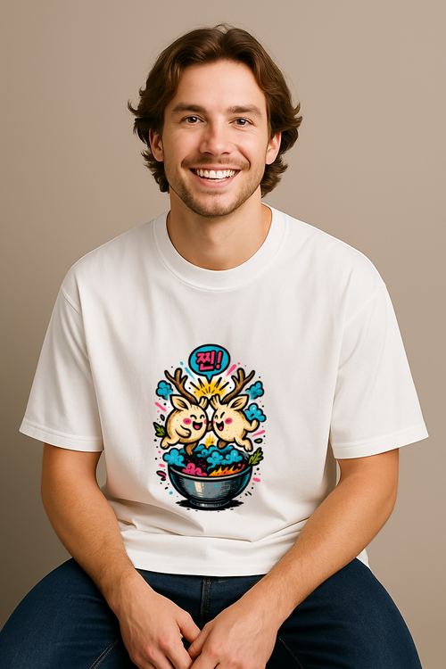 RFM “찐 Dumpling Power” Oversized Graphic Tee – Graffiti Vibes, Steamed Fresh - White