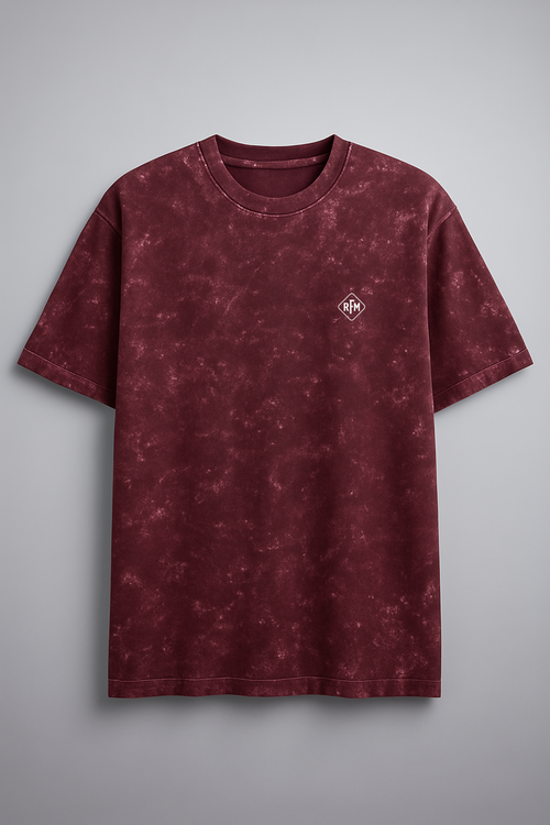 RFM Maroon Acid Wash Oversized Tee – Bold. Washed. Unbothered
