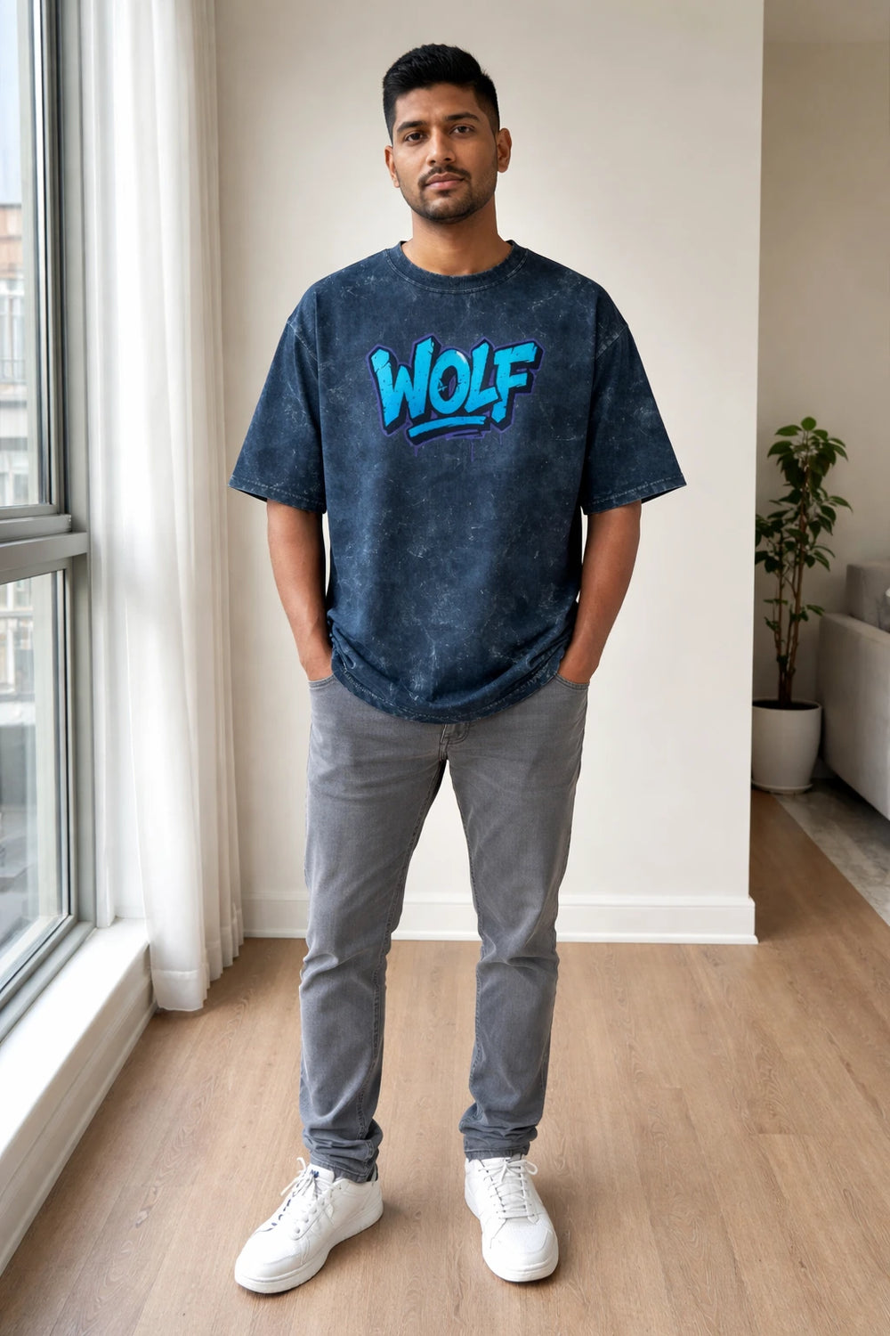 Wolf - Unisex Acid Washed Oversized Tee