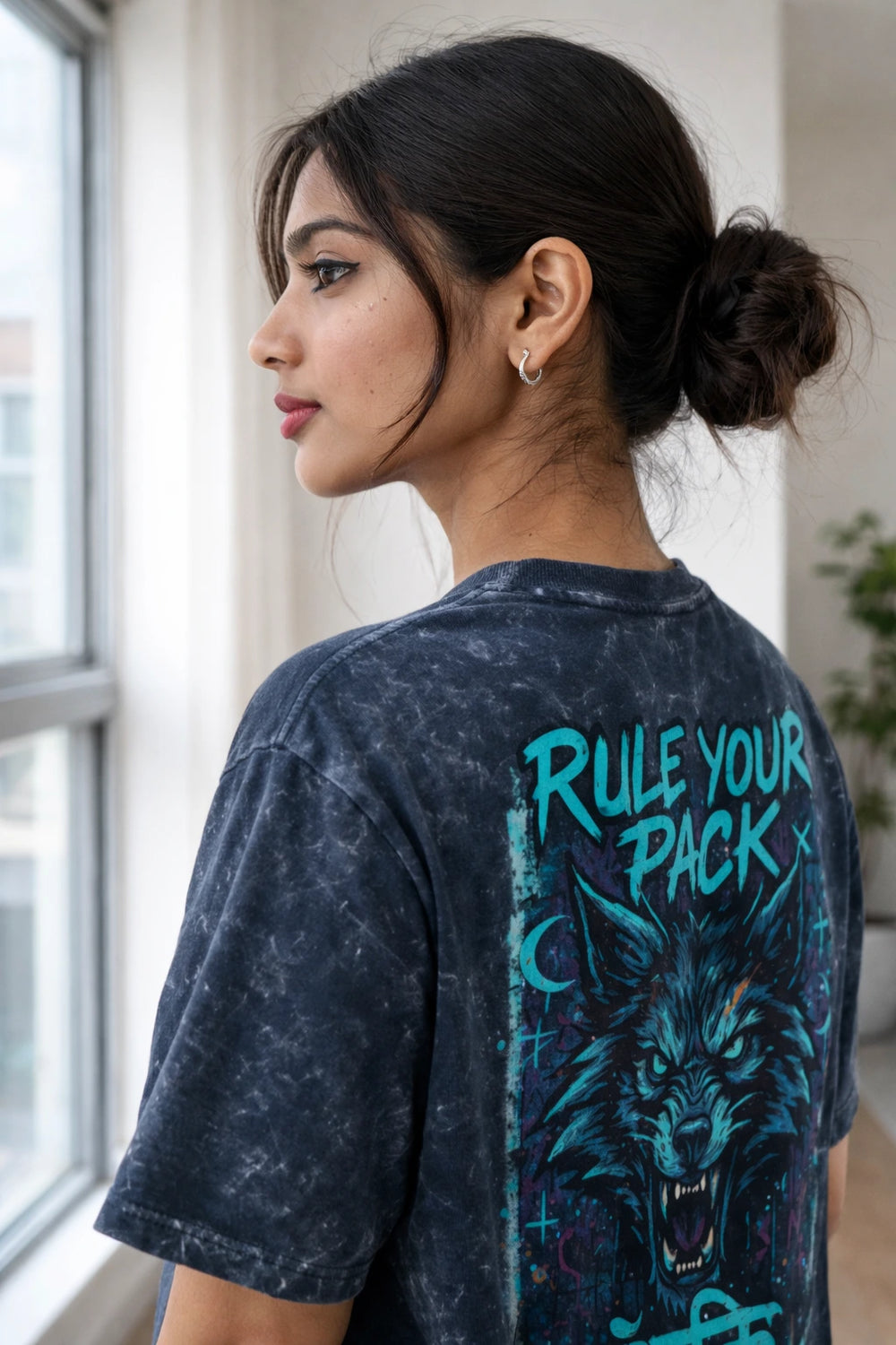 Wolf - Unisex Acid Washed Oversized Tee