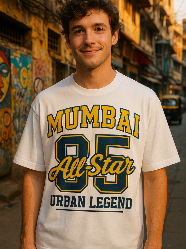 Mumbai All-Star '85' Oversized White T-Shirt – Urban Legend Edition