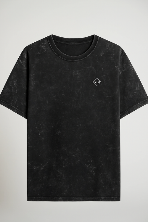 RFM Midnight Black Acid Wash Oversized Tee – Faded. Fearless. Timeless.