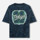 Tokyo 11 Font Print Unisex Acid Washed Oversized Tee