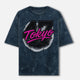 Unisex Acid Washed Oversized Tee Front Print- TOKYO 47