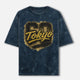 Tokyo 60 Front Print Unisex Acid Washed Oversized Tee