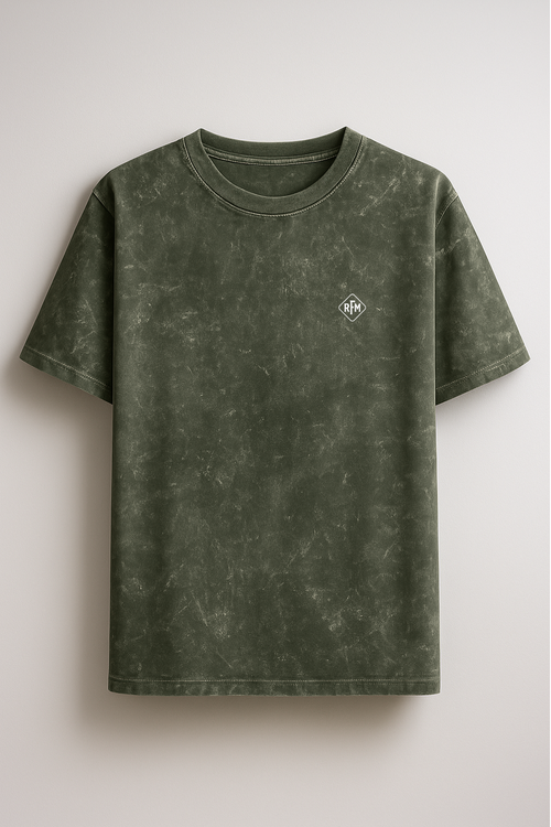 RFM Olive Green Acid Wash Oversized Tee – Earth Toned. Street Ready.
