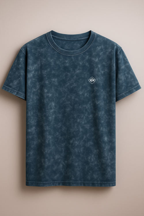 RFM Navy Blue Acid Wash Oversized Tee – Deep Fade, Elevated Basics
