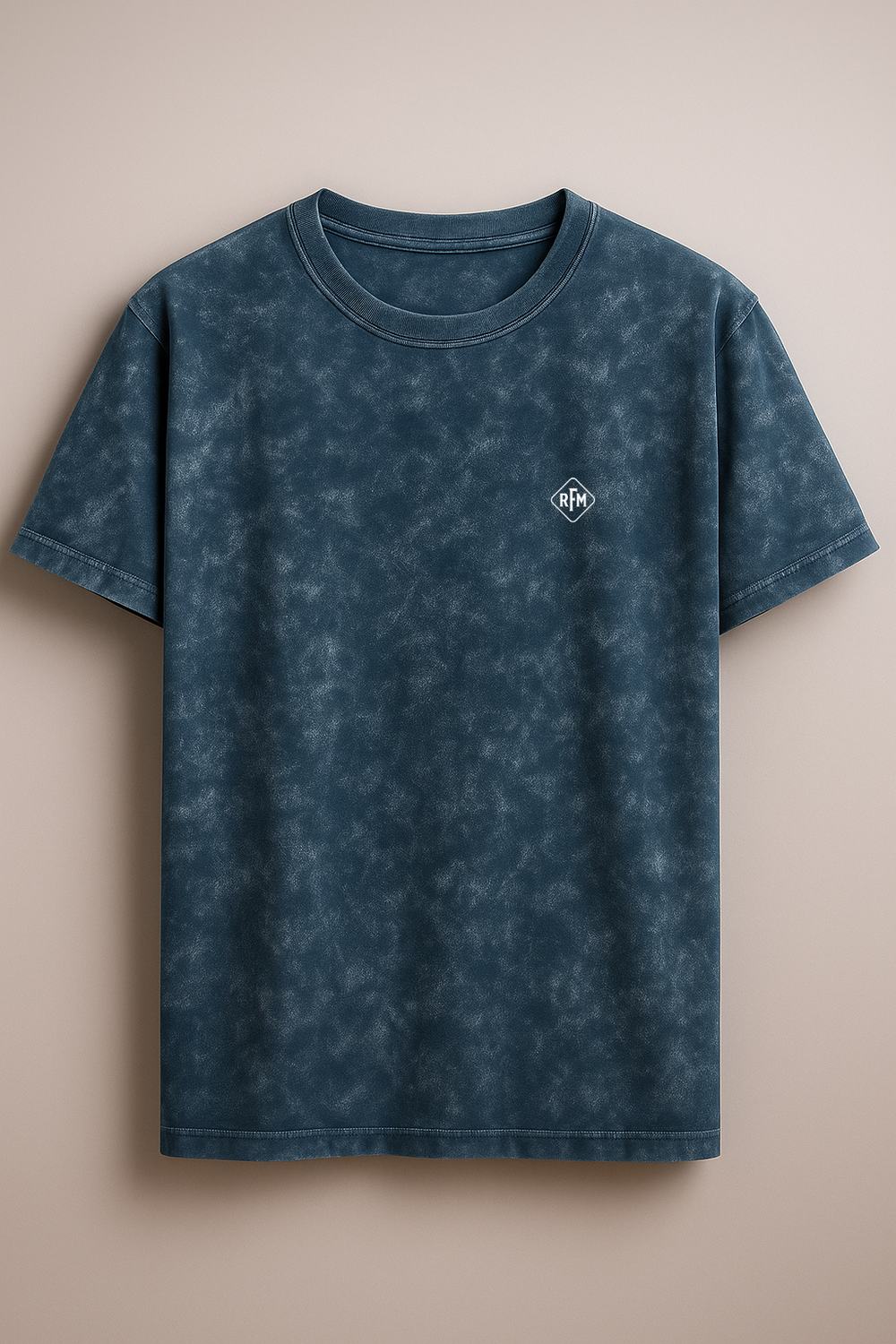 RFM Navy Blue Acid Wash Oversized Tee – Deep Fade, Elevated Basics
